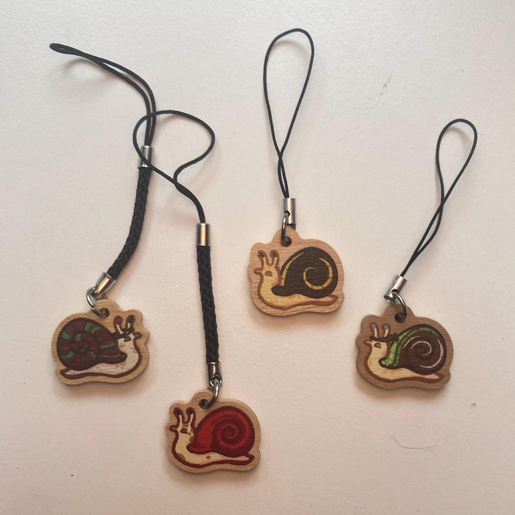 Wild life inspired snail phone charm - wooden