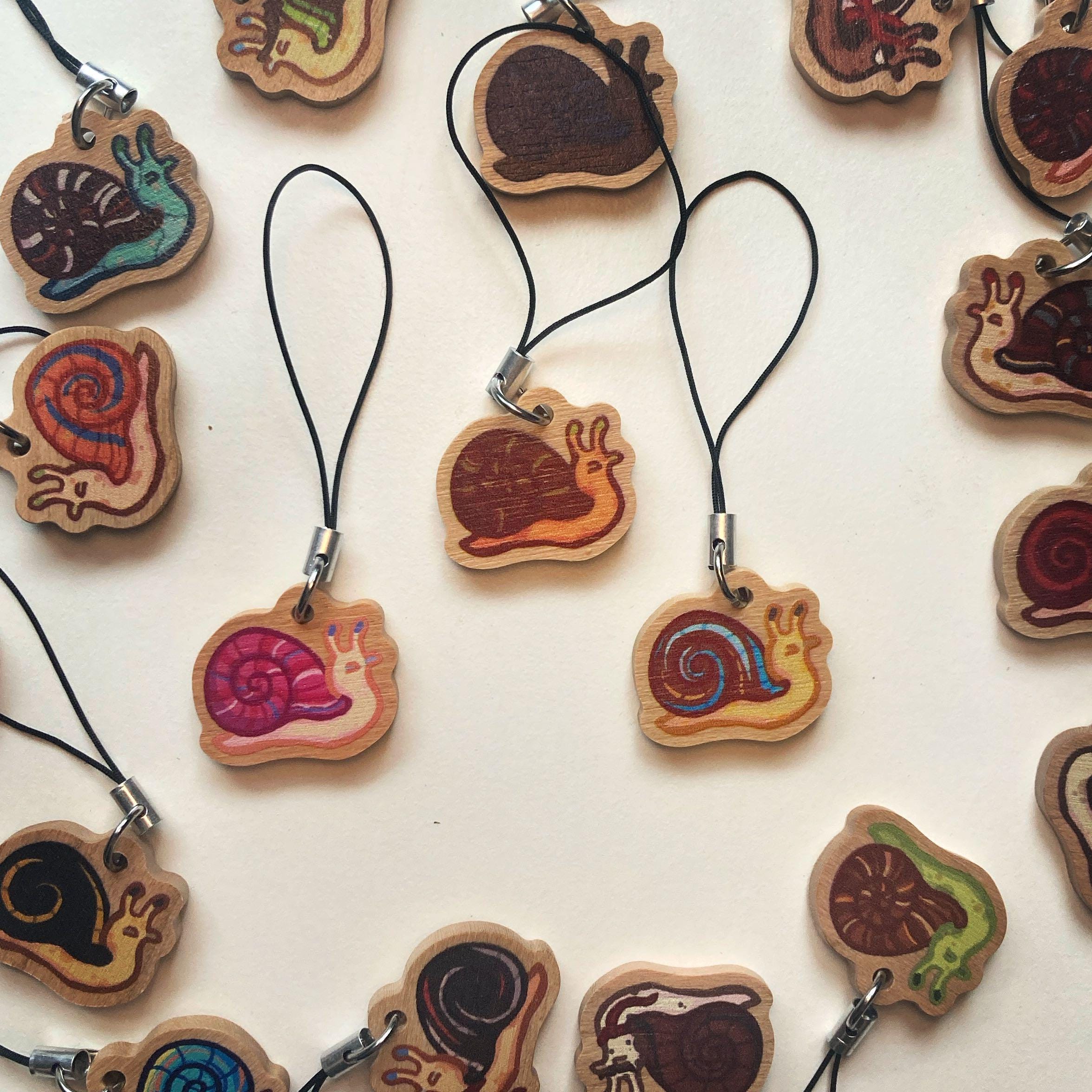 Wild life inspired snail phone charm - wooden