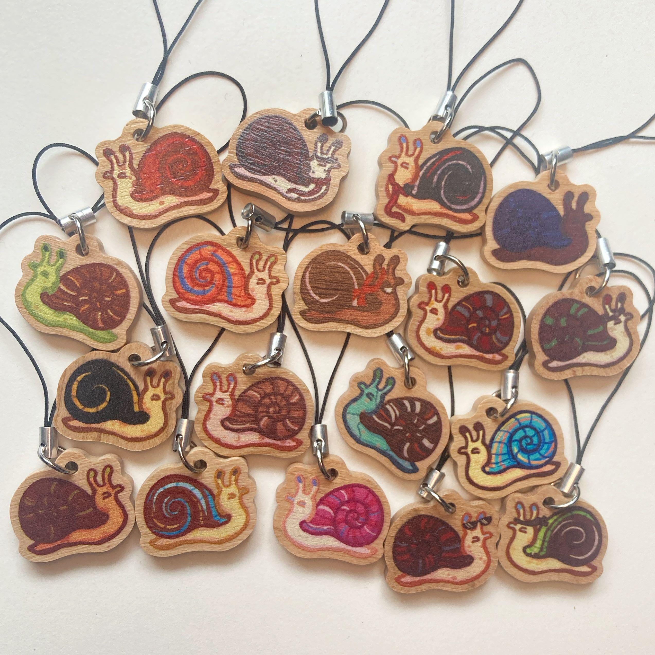Wild life inspired snail phone charm - wooden