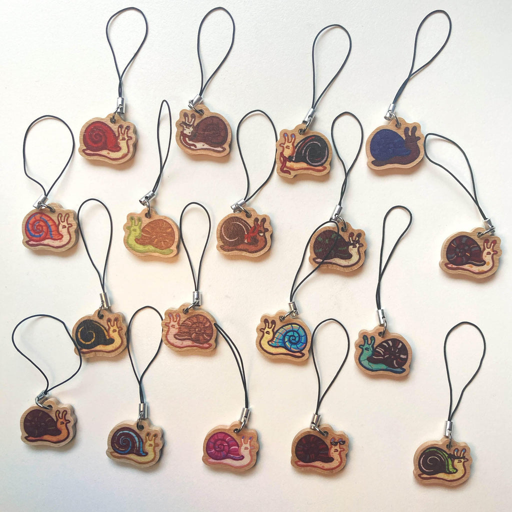 Wild life inspired snail phone charm - wooden