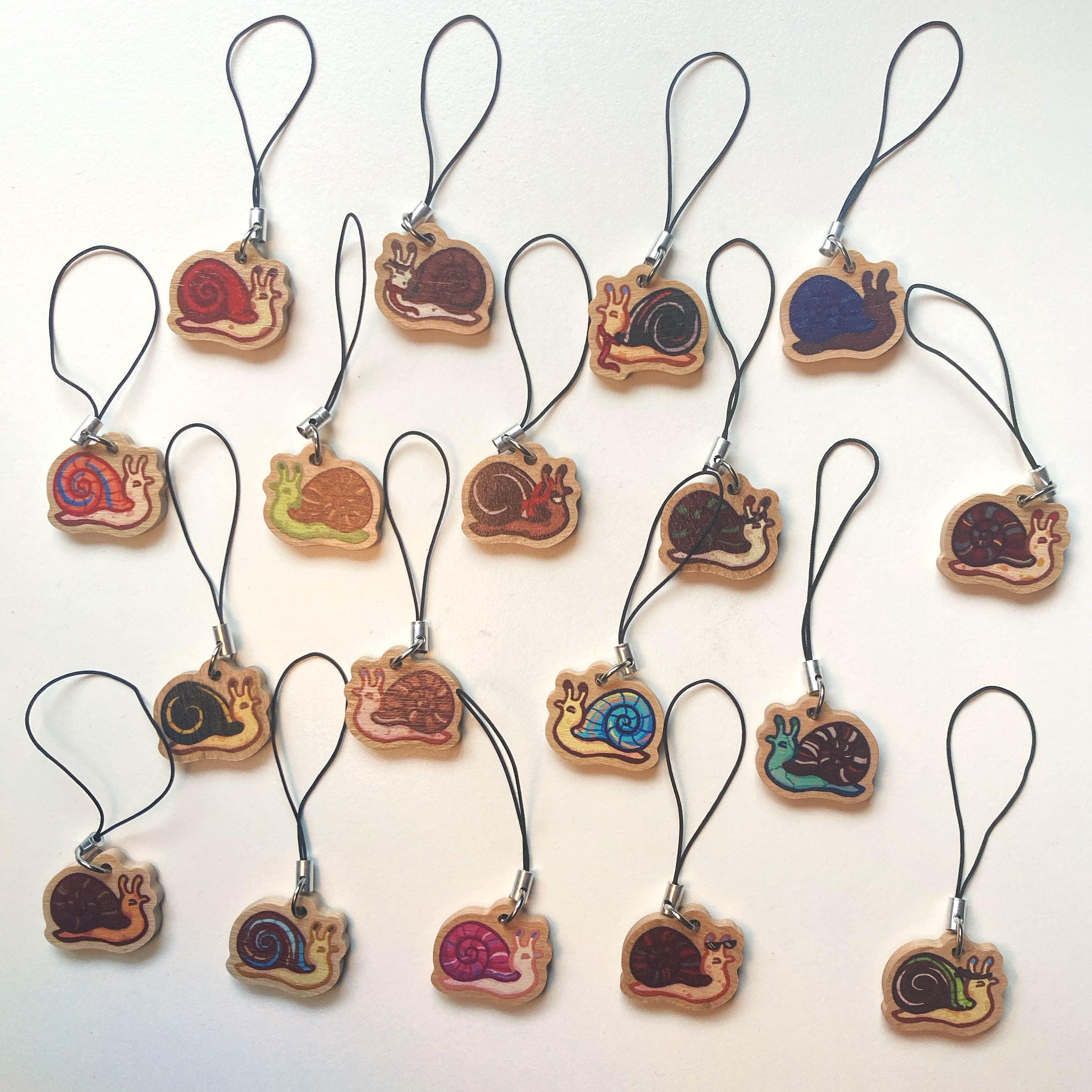 Wild life inspired snail phone charm - wooden