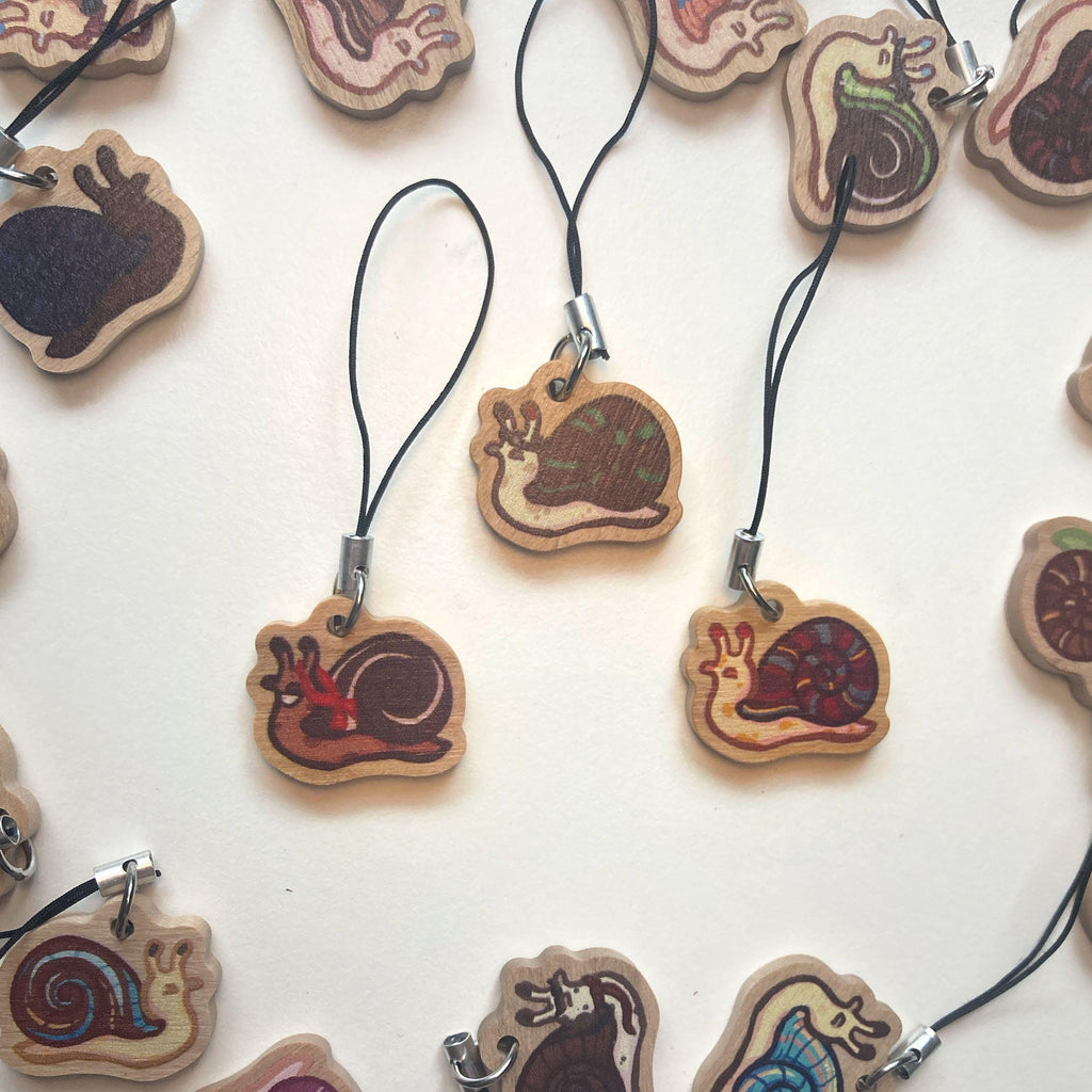 Wild life inspired snail phone charm - wooden