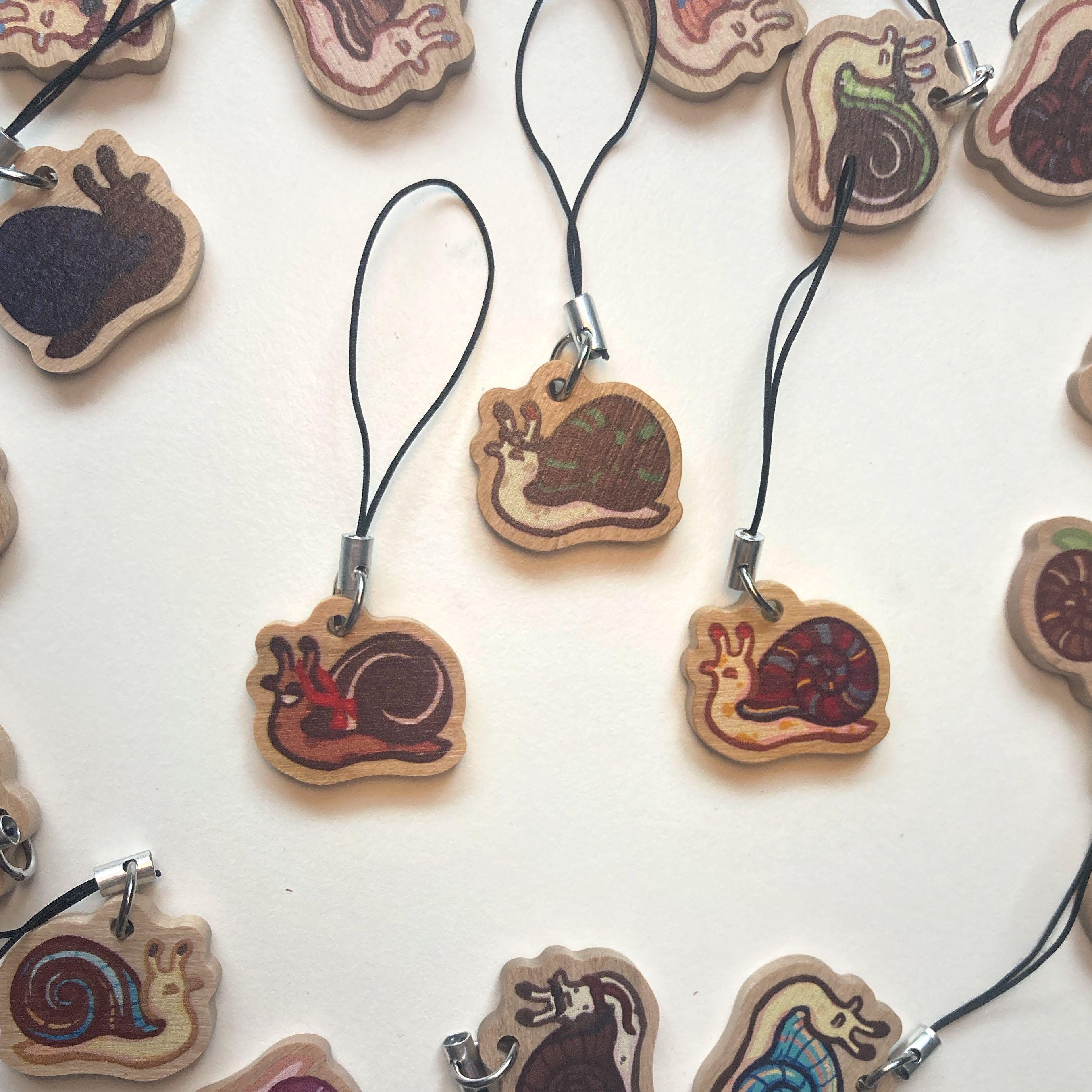 Wild life inspired snail phone charm - wooden