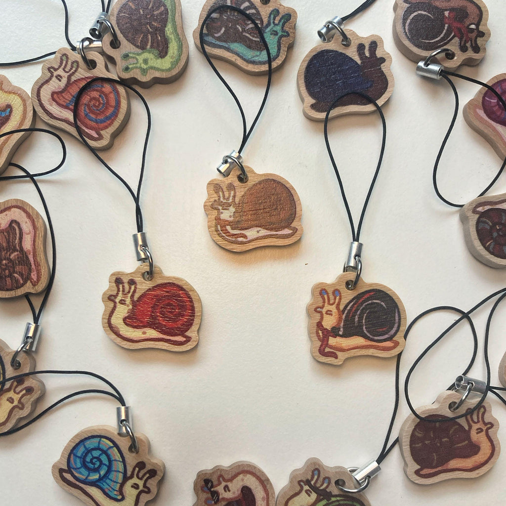 Wild life inspired snail phone charm - wooden