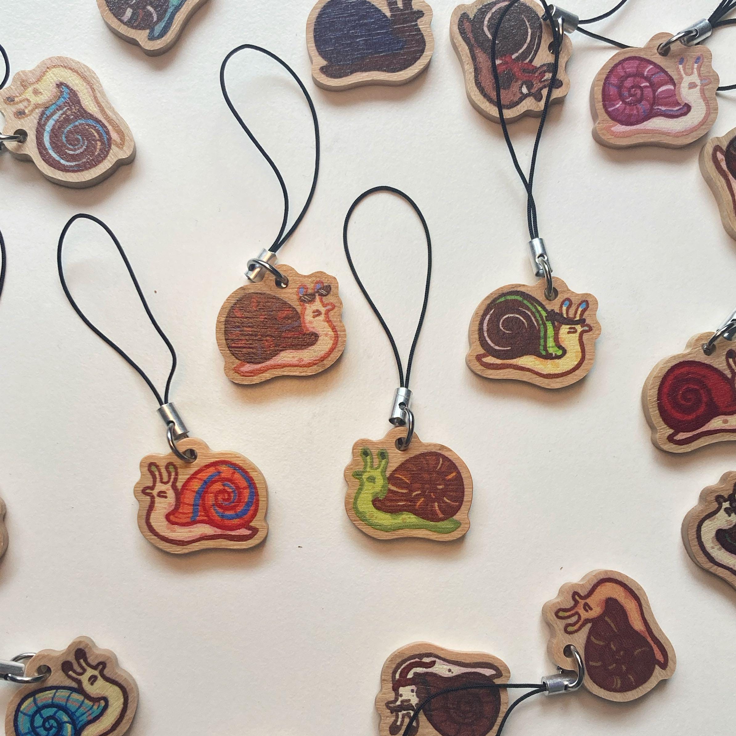 Wild life inspired snail phone charm - wooden