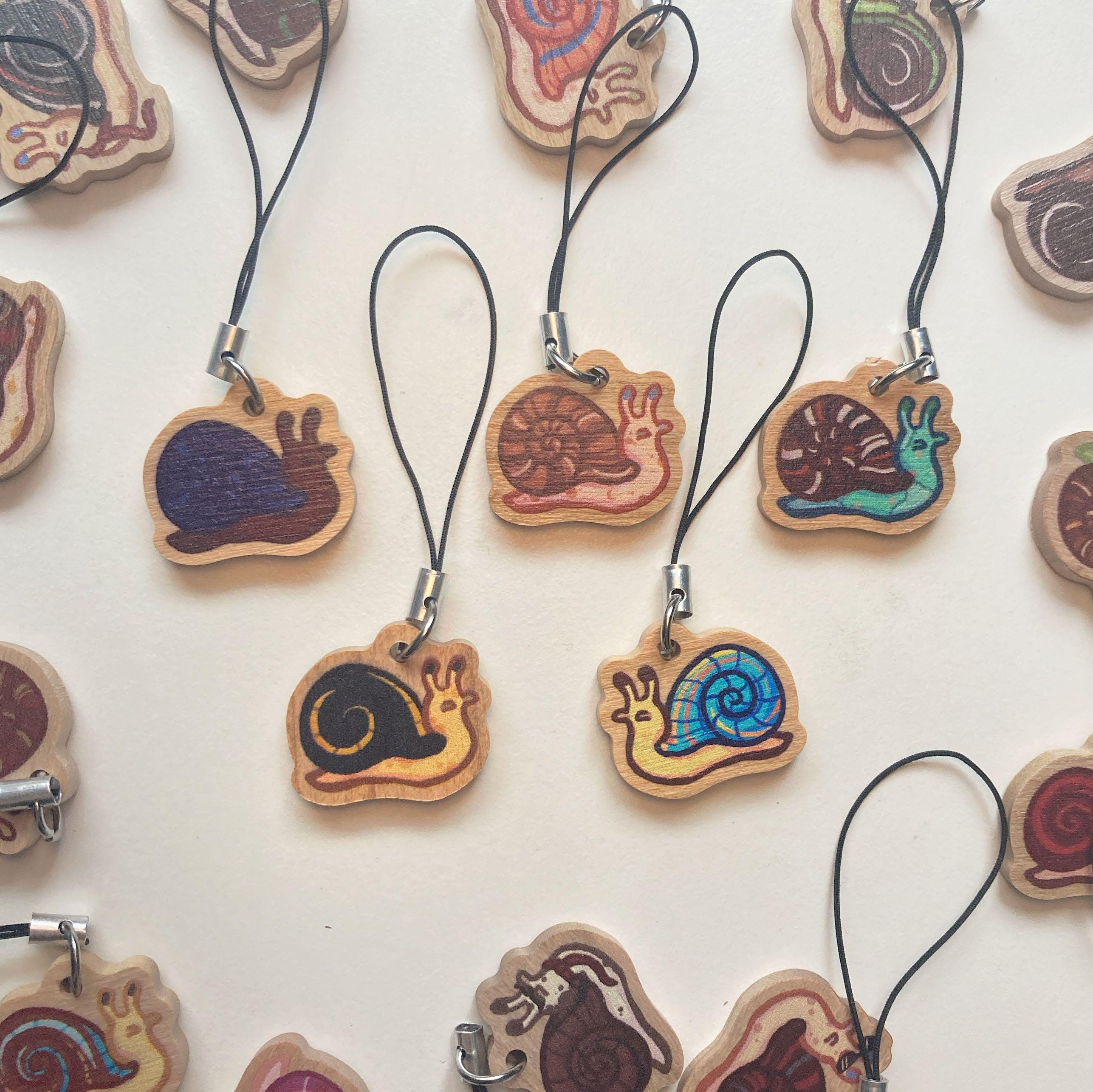 Wild life inspired snail phone charm - wooden